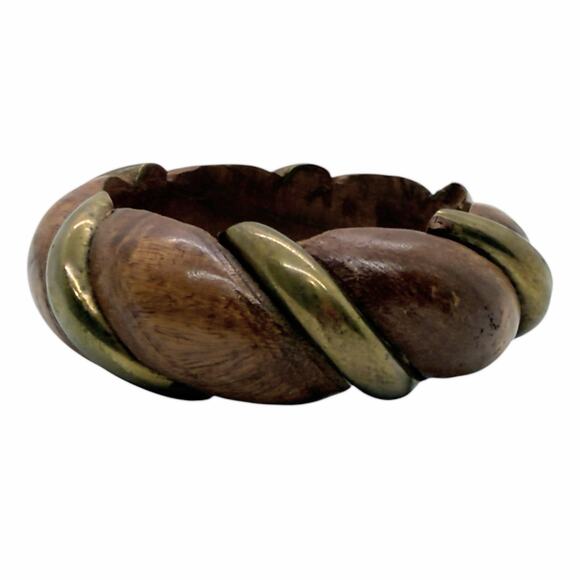 Vintage Twisted Wood and Brass Bangle Bracelet - Picture 1 of 5
